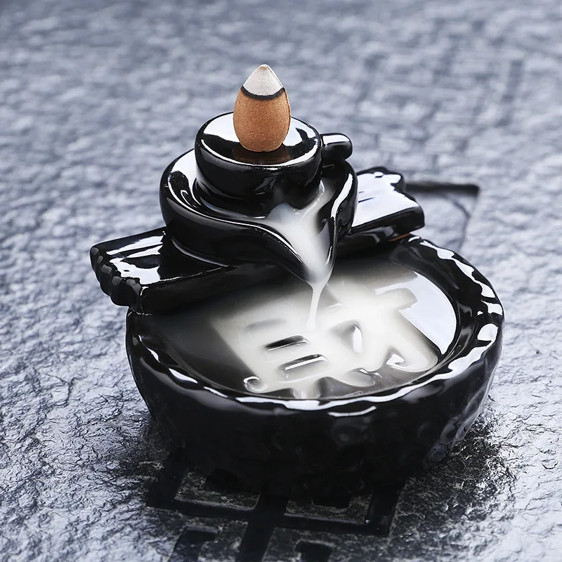 

lotus Shaped Backflow Incense Burner Handicraft Ceramic Censer Incense Holder Creative Desktop Ornament Living Room Decor
