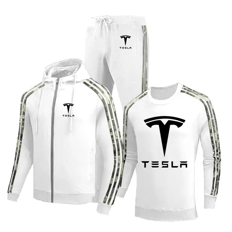 

Мужская повседневная куртка Tesla с принтом логотипа машины, Хлопковая мужская куртка + свитер + брюки, костюм из трех предметов, весна-осень