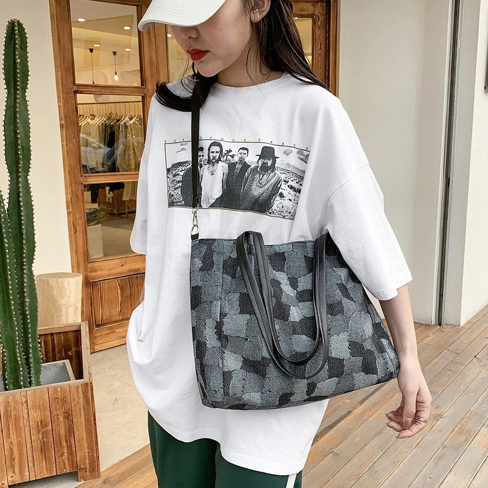 

2021New Vintage Women Color Patchwork Canvas Shoulder Bag Large Capacity Handbags Female Retro Daily Totes Lady Elegant Handbags