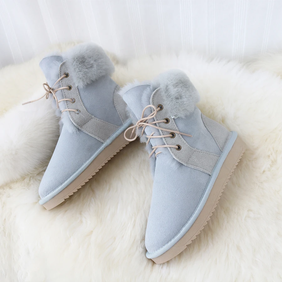 

G&Zaco Genuine Sheepskin Boots Women Sheep Wool Boots Shoes Suede Leather Sheep Fur Boots Mid-calf Flat Warm Winter Shoes