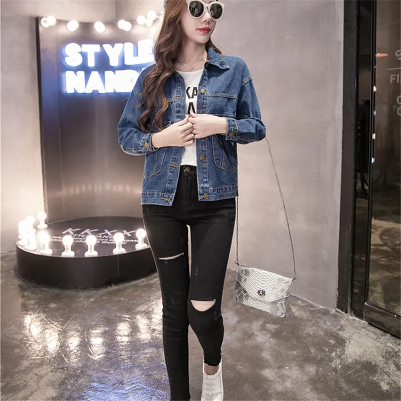 Куртка женская джинсовая короткая модная рубашка из хлопка и денима свободного