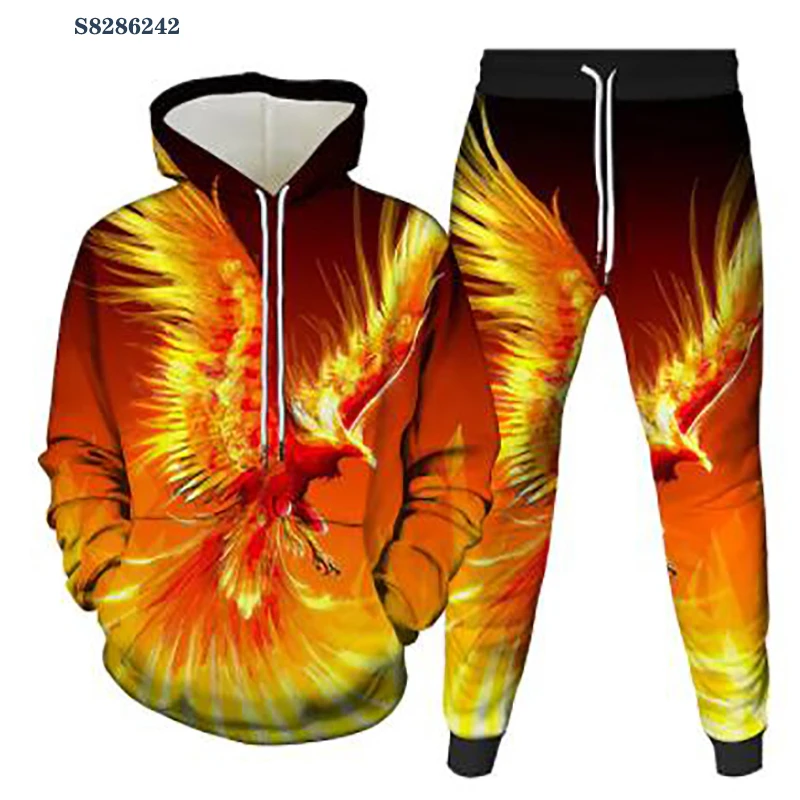 

3D Tie Dye Sportswear Set Painted Print Hoodie and Pants Men's Hip Hop Streetwear Fashion Round Neck