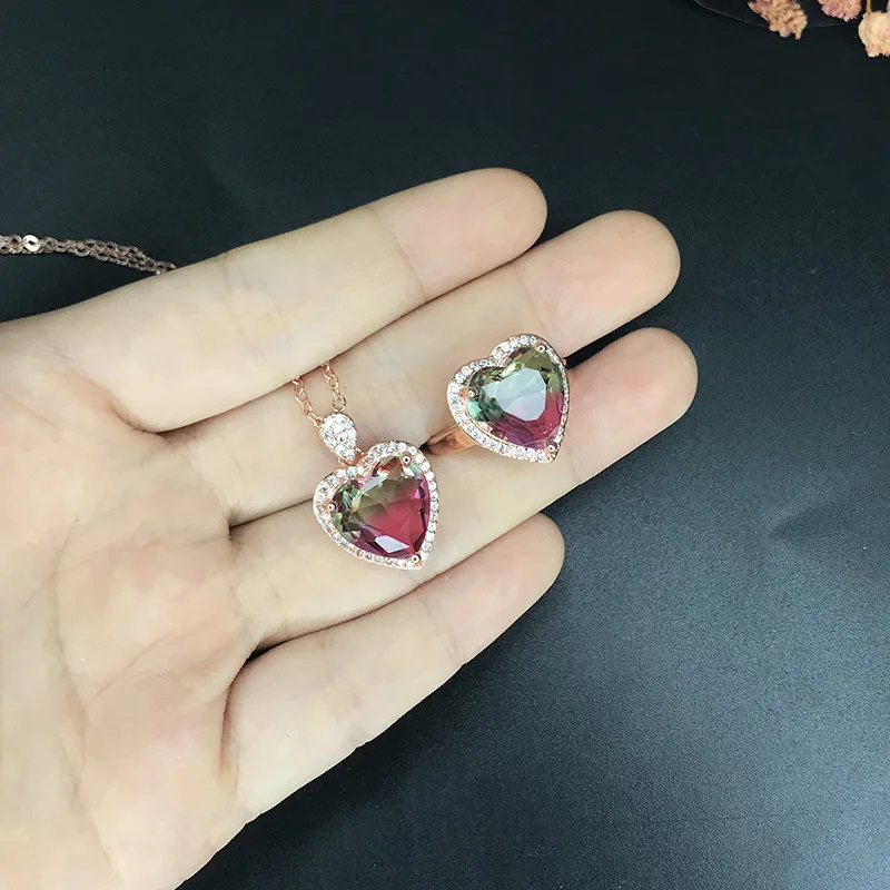 14K розовое золото цвет ожерелье Rubellite драгоценный камень кулон для женщин Colgante Plata