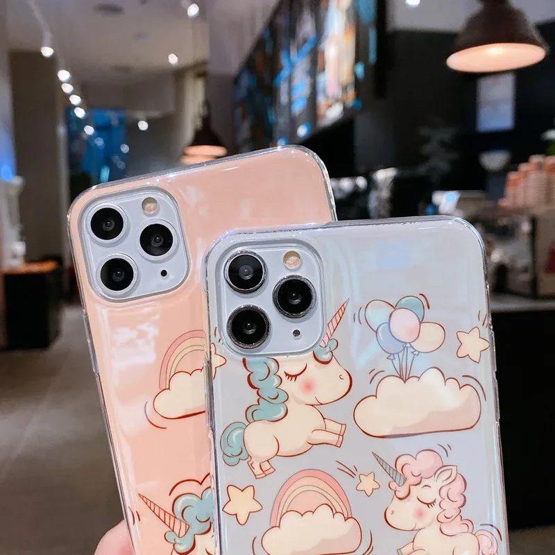 

Fancy Unicorn Pony Shine Phone Case For iPhone12Pro 11 XSMAX 78PLUS SE2020 soft Cover XR Glossy Skinny Shell Phone Protection