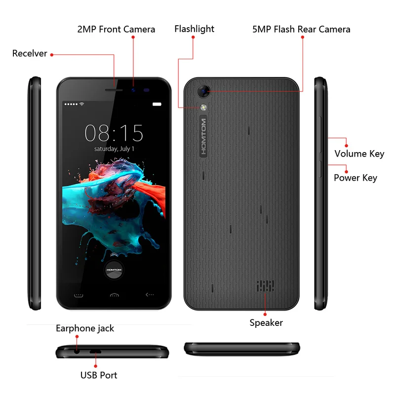HOMTOM HT16 смартфон на Android 6 0 5 дюймов MTK6580 четырехъядерный 1.3G Гц 1 Гб RAM 8 ROM Wakeup Gesture GPS A