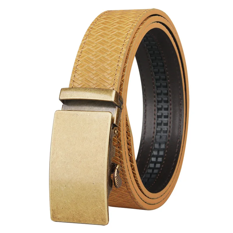 Brand Brown Leather Belt for Men Luxury Brand Fashion Automatic Buckle Ratchet Belts Comfort Click Leather Belt Male