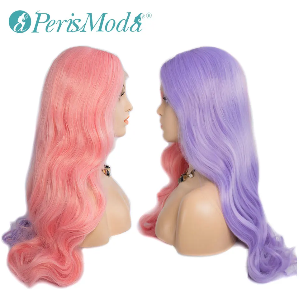 Длинные волнистые полурозовые и полуфиолетовые 26 дюймов Синтетические