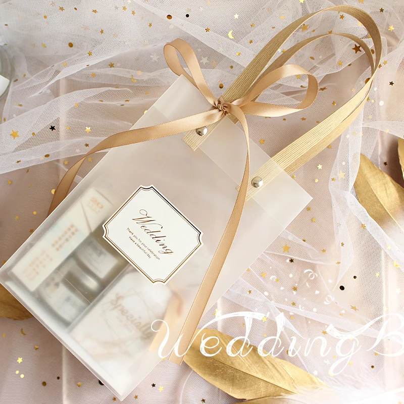 Прозрачные подарочные пакеты для конфет с ручкой упаковочные ПВХ 10 шт. свадебные