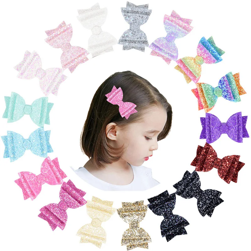 3 5 дюйма блестящие ручной работы однотонные бантики для волос с зажимами женщин и