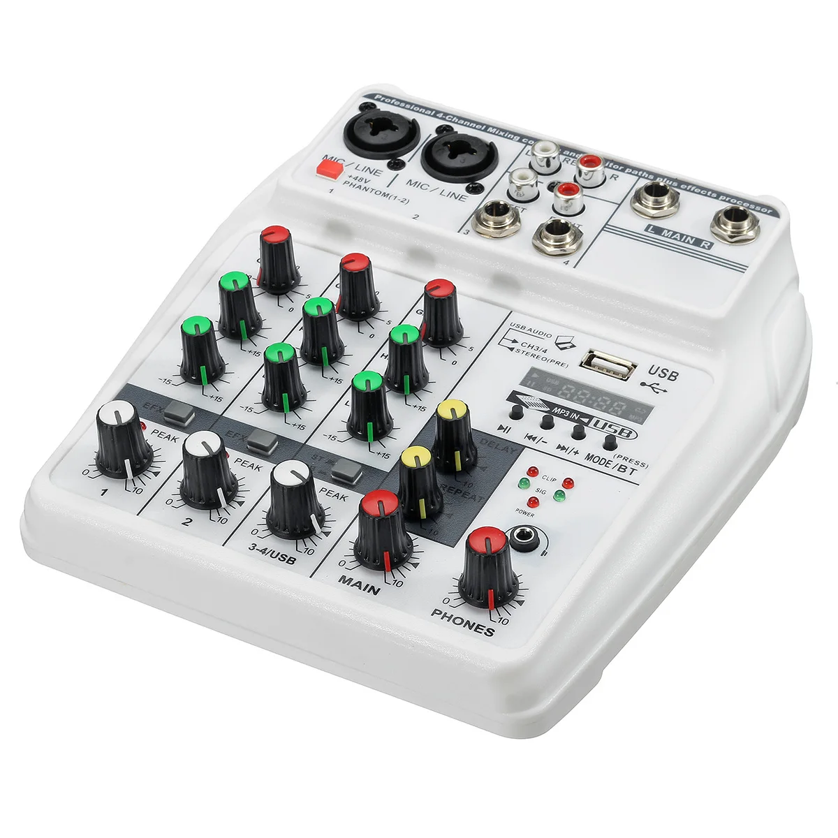 4 Channel bluetooth Sound Mixing Console Record 48V Phantom Power Monitor Professional USB Audio Mixer for Home KTV Studio