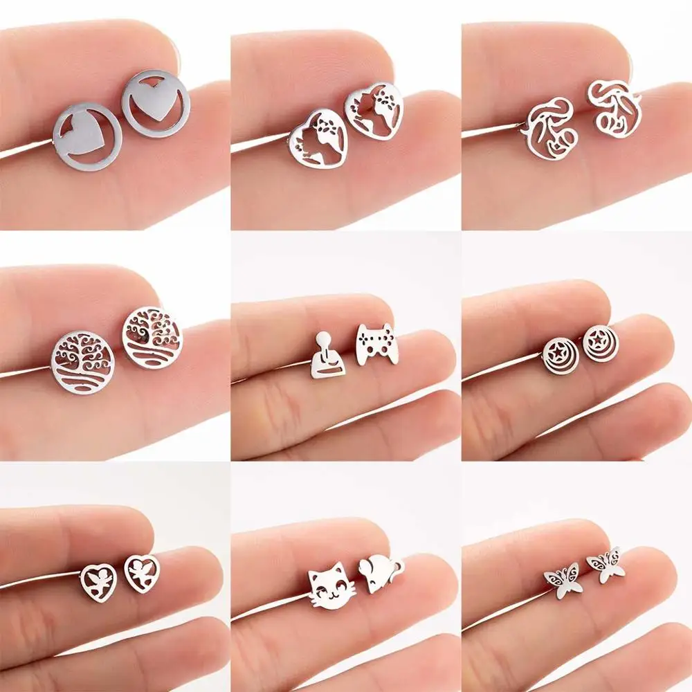 Женские Геометрические серьги FENGLI круглые черные с Луной из нержавеющей стали