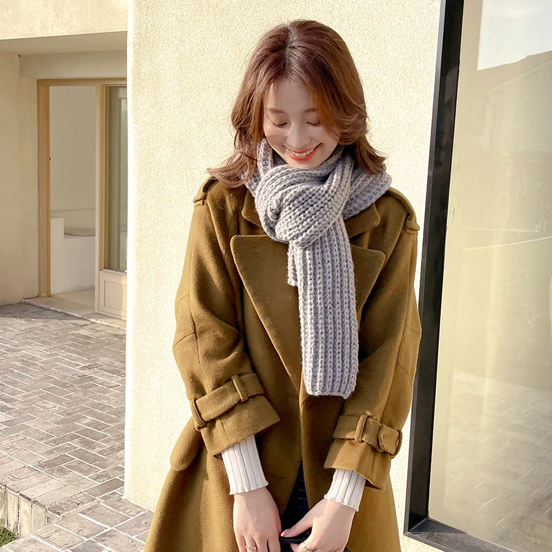 Вязаный шарф GOPLUS, зимний тёплый платок, однотонный длинный, в Корейском стиле, белый цвет, женский шарф