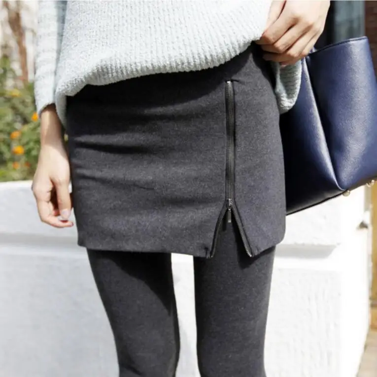 Zipper dark gray VISNXGI,, серые, черные сексуальные обтягивающие Стрейчевые легинсы с молнией, мини юбки, модные женские леггинсы из двух частей - Цвет: Zipper dark gray