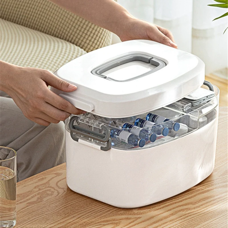 

Household Multifunctional Plastic Portable Medicine Box Portable Double-Layer Compartment Storage Box