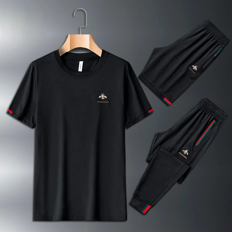 

Men's embroidered summer short sleeve new sports suit large size sportswear