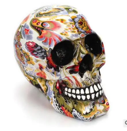 

Creepy skull skull decoration Creative head colorful flower painting Desktop furnishing articles Halloween gifts