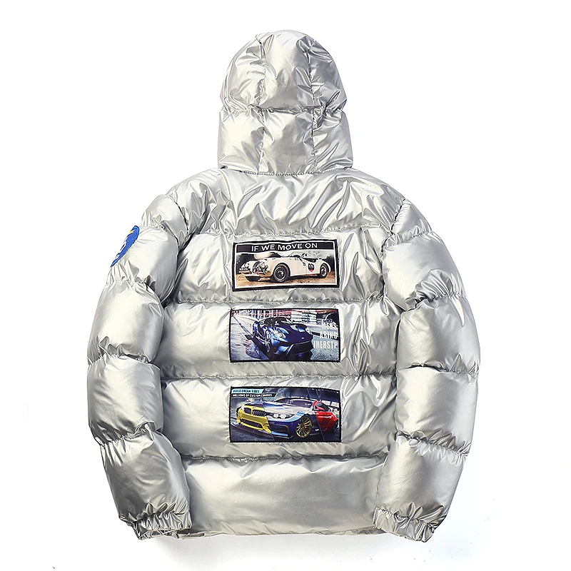 Мужская уличная куртка с капюшоном яркое серебристое пальто Толстая Теплая