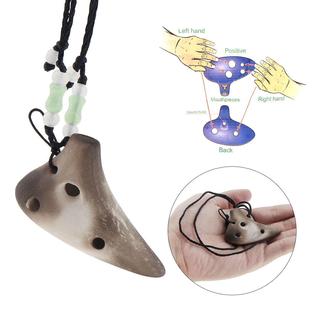 Мини-флейта с 6 отверстиями сопрано Тон C ожерелье окарина глина Дымчатая