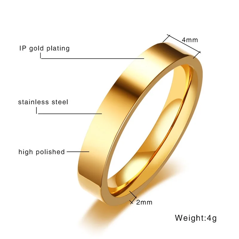 Модные женские обручальные кольца JHSL 4 мм simplefashion из нержавеющей стали цвета