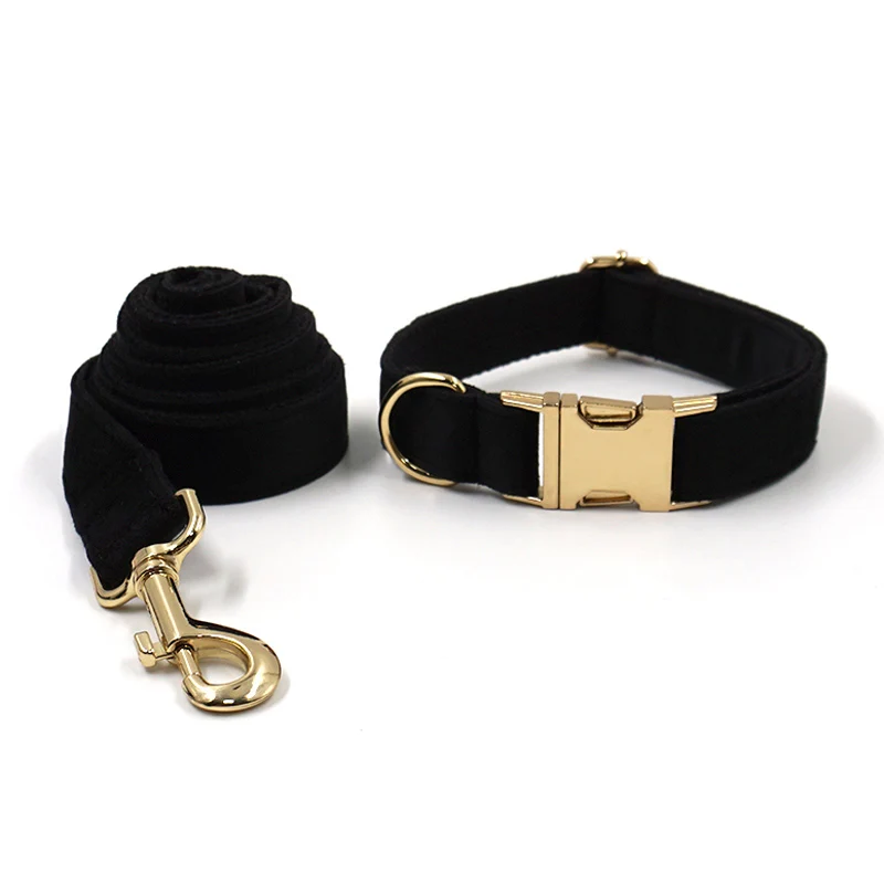 Black Velvet Dog Harness Personalized High Quality Durable Collar with Gold Metal Buckles Quick Release Pet and Leash | Дом и сад