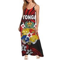 tonga print elegant beach dress v neck off shoulder sexy summer ladies long dress printed on demand large size party evening dre