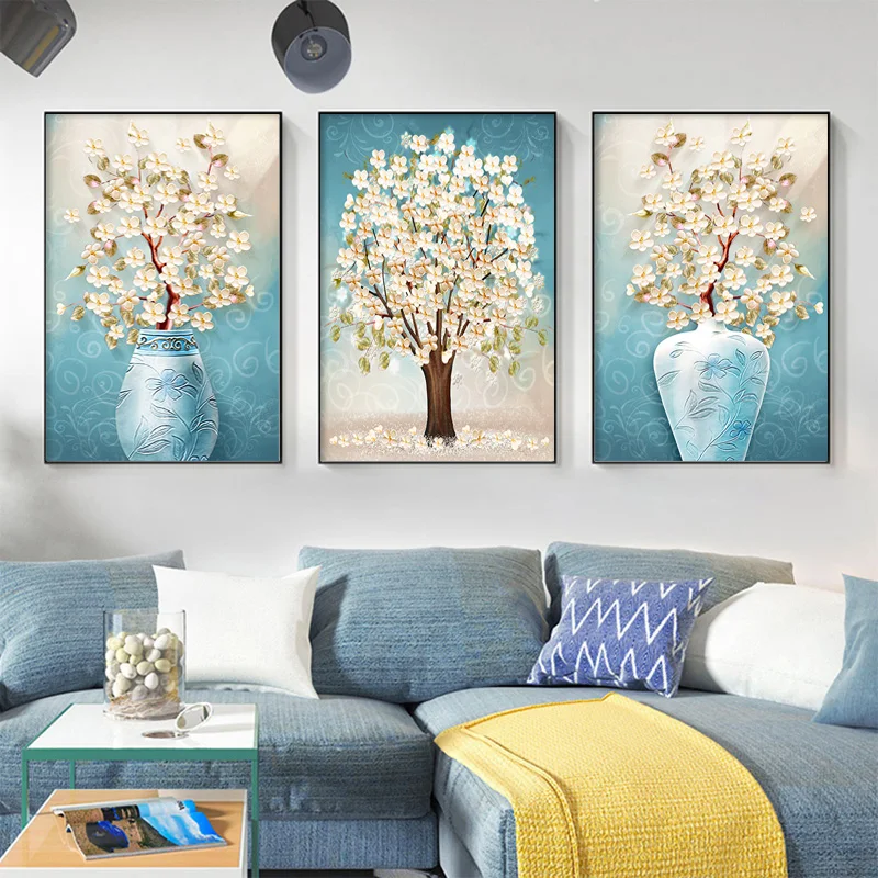 

Nordic Poster Blue Flower Canvas Painting Plants Luxury Prins Wall Art Pictures For Modern Living Room Modular Poster Home Decor