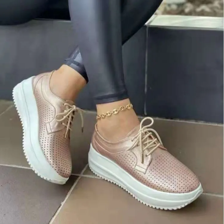 

2022 Women's Shoes Fashion Casual Solid Color Hollow Breathable Round Toe Strap Flat-heeled Platform Comfortable Sneakers