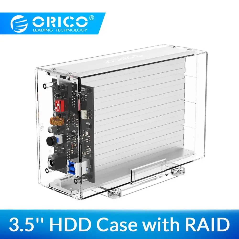 ORICO 3," 2 отсека HDD корпус с RAID 0 1 PM SPAN прозрачный USB3.0 для SATA футляр для внешнего жесткого диска коробка Поддержка 24 ТБ UASP