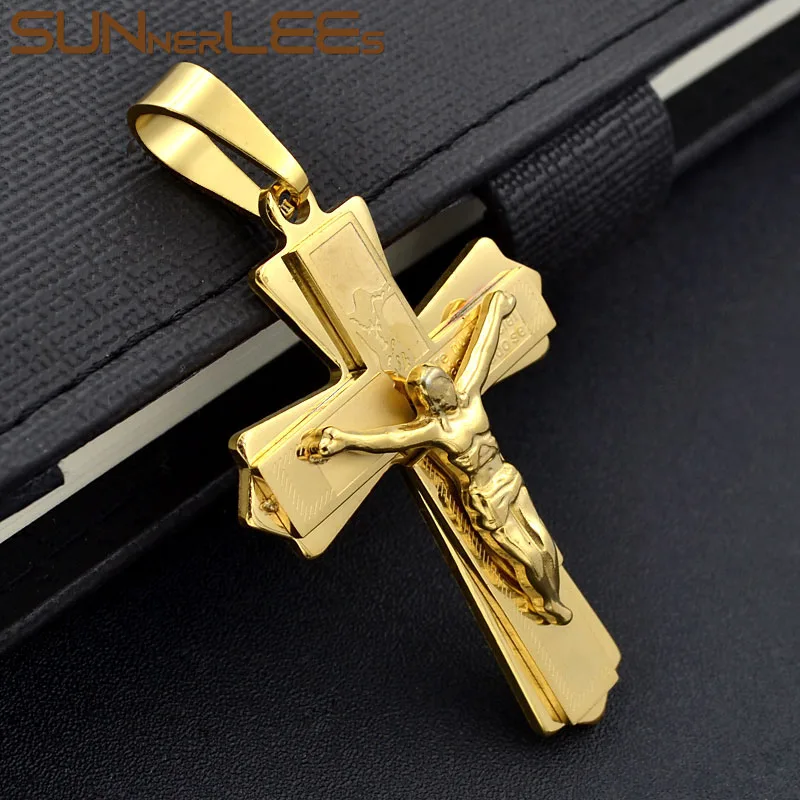 Цепочка с кулоном в виде креста Иисусом Христа из нержавеющей стали|Ожерелья