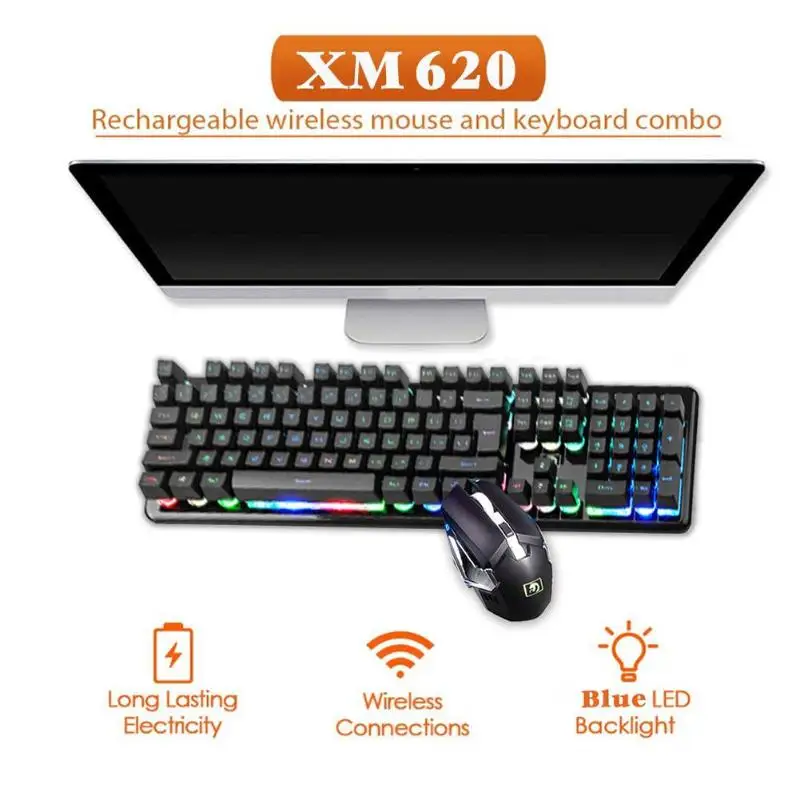 

Hot Sale Keyboards Skillful Manufacture 2.4G Wireless Gaming LED Mechanical Feel 104 Keys Keyboard 6 Buttons Mouse Set