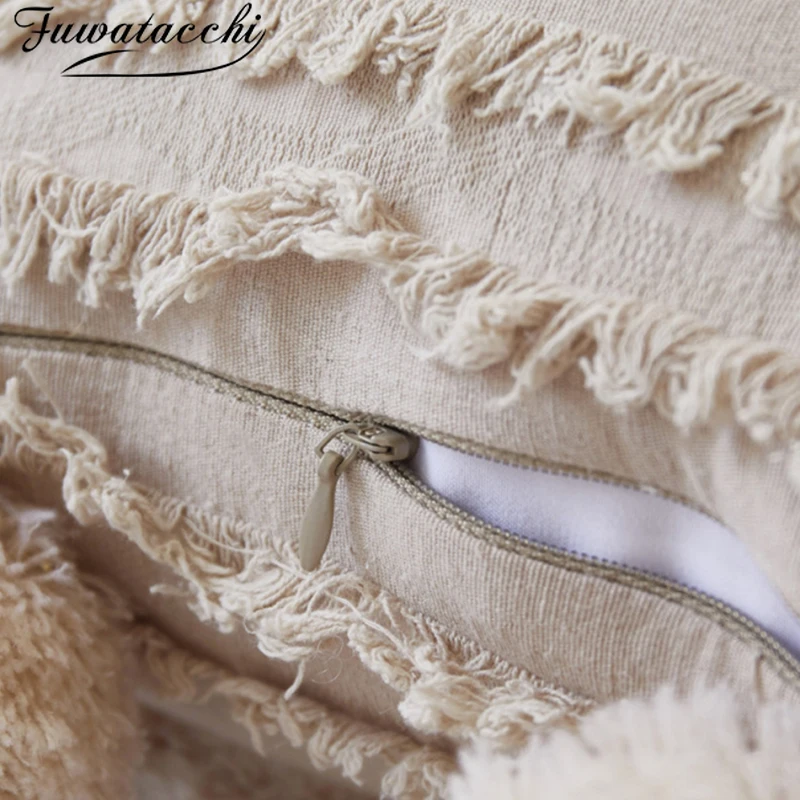 

Fuwatacchi Soft Cushion Cover Retro Style Simple Sofa Pillow Cotton Linen Jacquard Ball Pillow Pure Color Tassel Cushion Covers