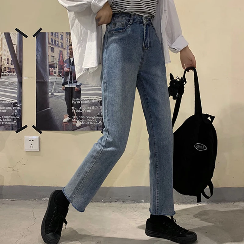 Женские джинсы синие модные элегантные прямые с высокой талией повседневные в