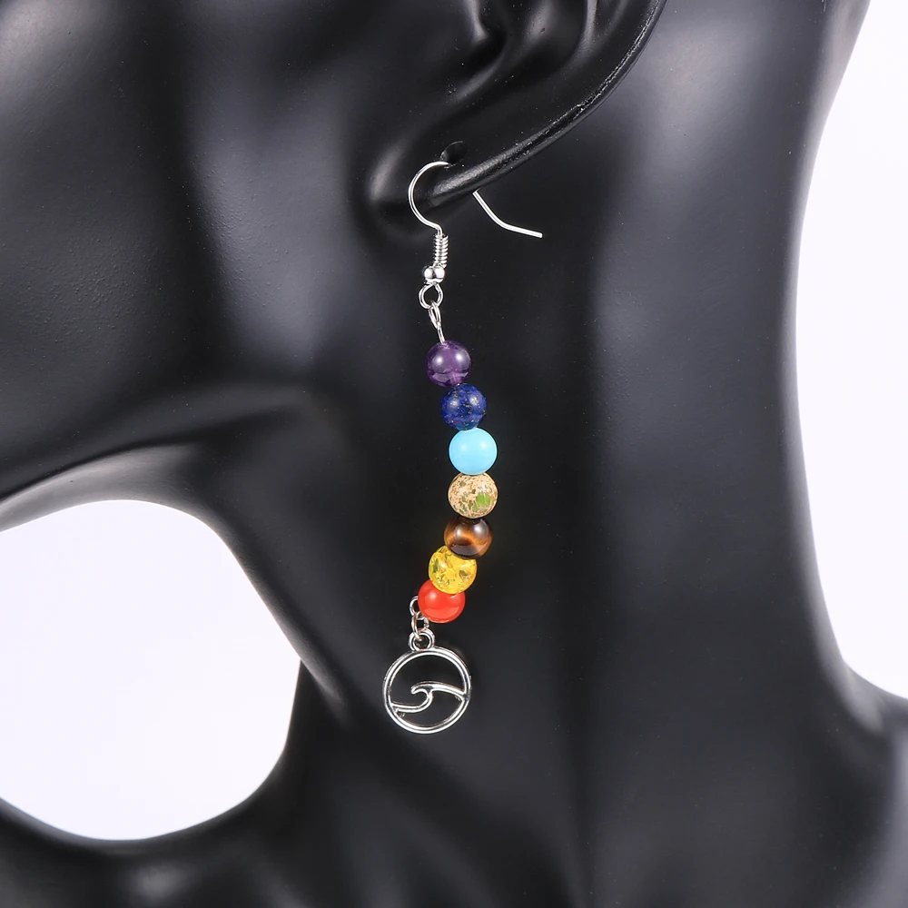 Женские серьги из натурального камня 7 чакр висячие с пирсингом длинные обручи