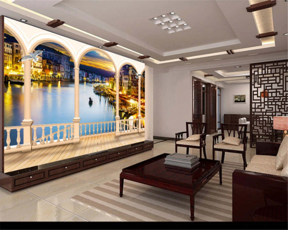 

beibehang Custom photo 3D simple modern European style water city landscape hotel TV background wallpaper muralpapel de parede