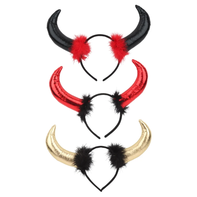 

Devil Horns Headbands Party Prop Ox Horn Headwear Halloween Cosplay Hair Props