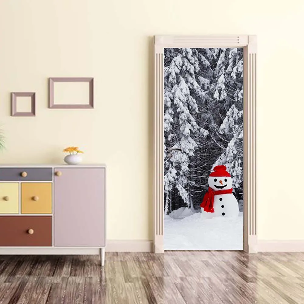 

Size 200cm Height Fashion Snowman Printed Sticker for Christmas Home Decor Door Sticker Door Decal 3d Door Mural