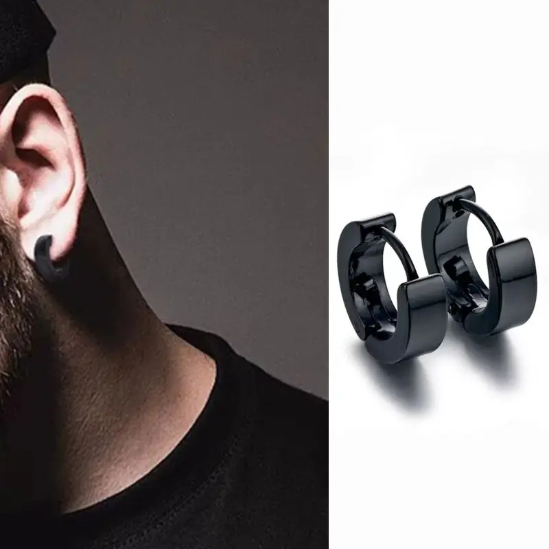 Черное кольцо из нержавеющей стали в стиле панк для мужчин пирсинга круглые