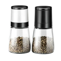 2 pieces of high quality manual clear glass salt mill machine pepper mill machine adjustable ceramic grinder spice bottle