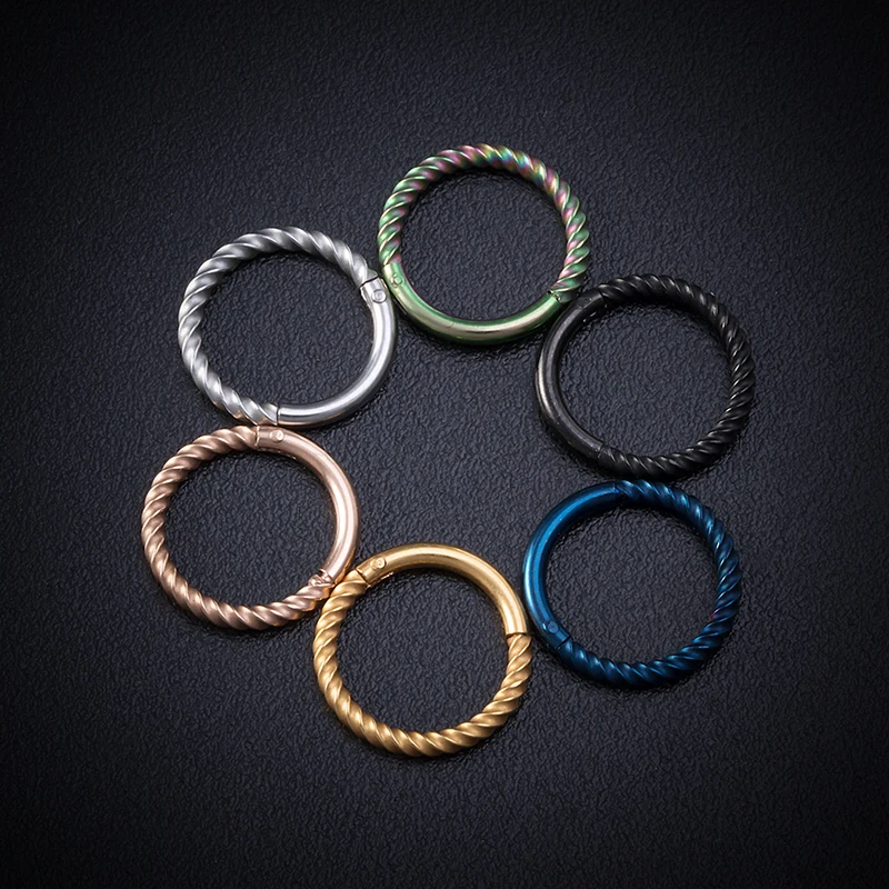 

1pc Twist Septum Piercing Stainless Steel Cartilage Hoop Earring Nose Ring Hinged Clicker Segment Ear Helix Eyebrow Jewelry 16G