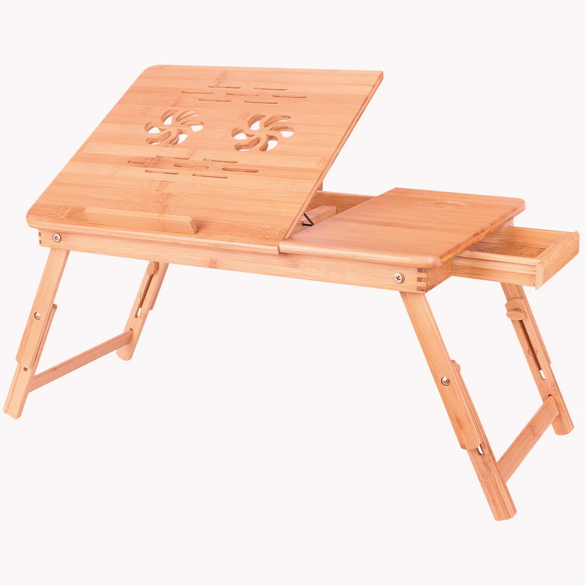 

Costway Portable Bamboo Laptop Desk Table Folding Breakfast Bed Serving Tray w/ Drawer HW52609