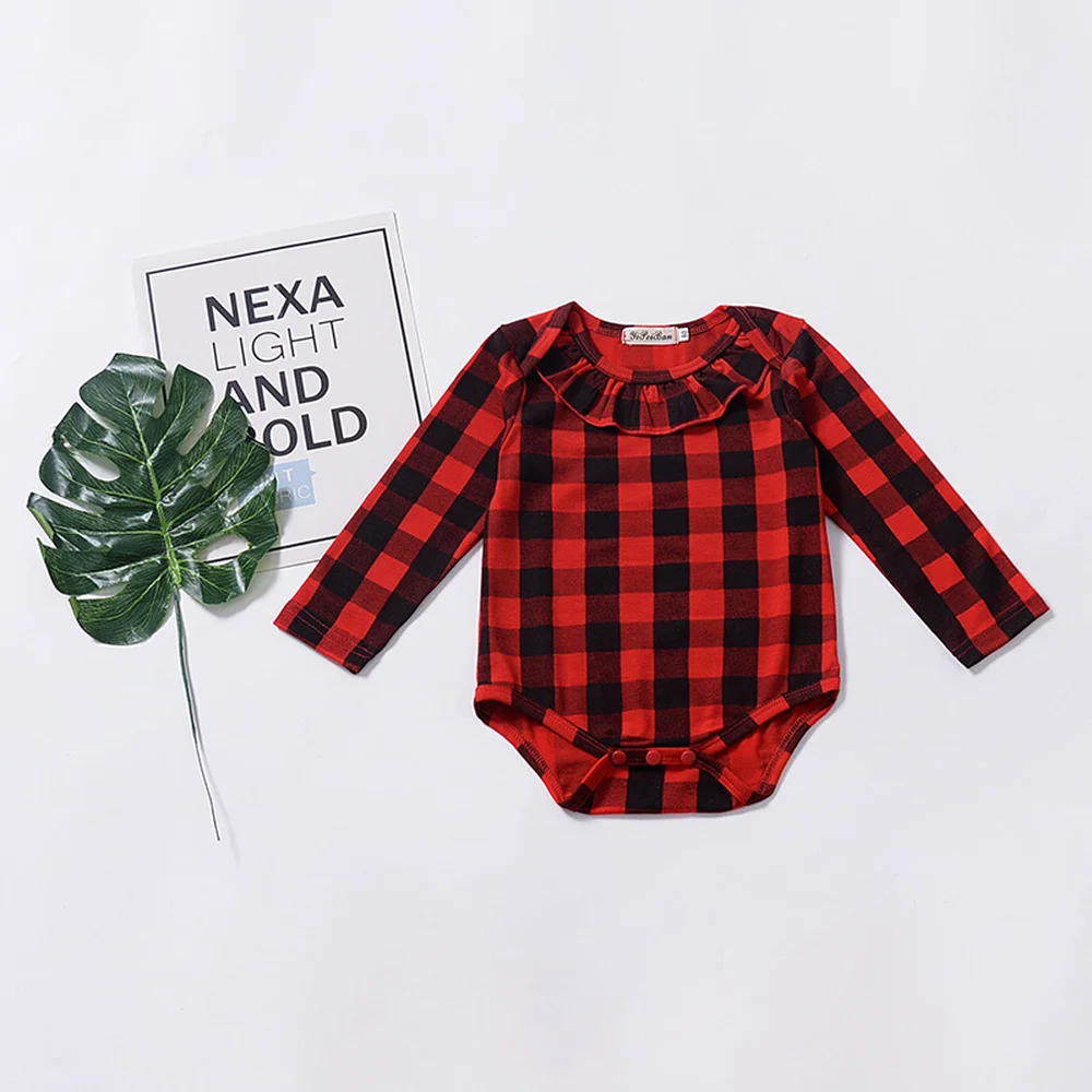 Детский комбинезон в клетку красный с длинным рукавом и принтом весна осень 2019| |
