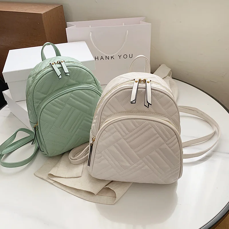 

Brand Design Female Backpacks Small PU Leather Women Rucksack School Bags Girls Shoulder Bags Thread Design Ladies Backpacks