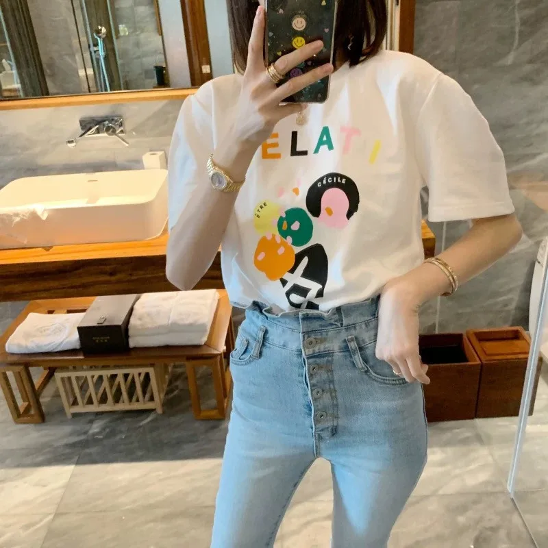 Korea bought the new spring 2020 fashion lace high-waisted east gate do old mill white cutting edge jeans are female | Женская одежда