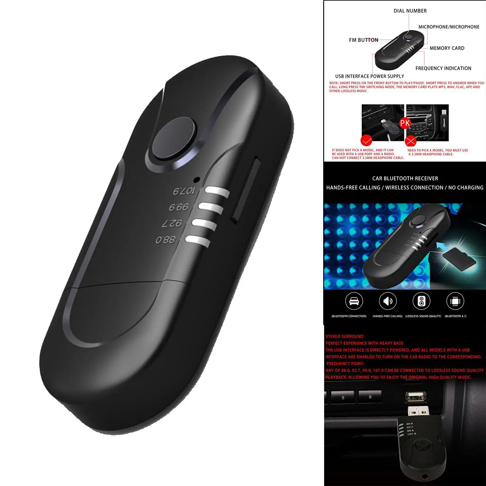 USB Bluetooth адаптер стерео 5.0 портативный 3 в 1 музыкальный плеер fm-передатчик