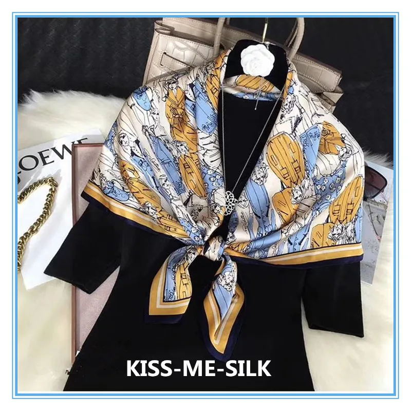 

KMS Latest New Silk Satin 14mmi Scarf Shawl for Gilr Lady Women 90*90CM/40G