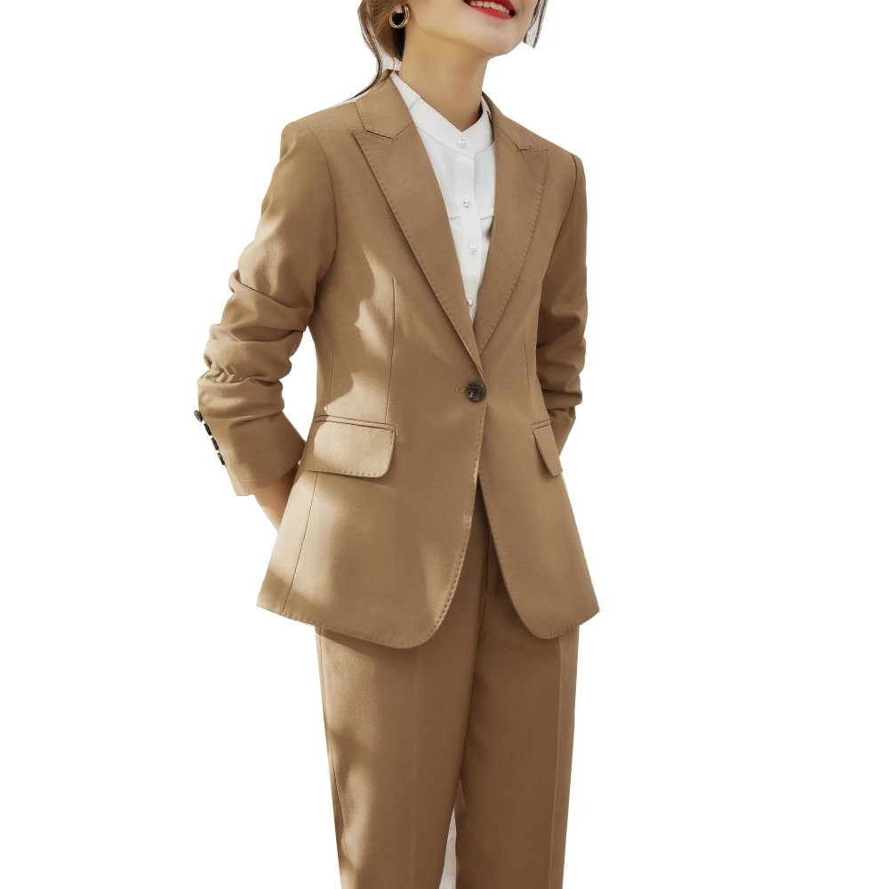 High Quality Soft Fabric Women Formal Pant Suit 2 Piece Set For Work Khaki Navy Office Ladies Female Business Blazer And Trouser