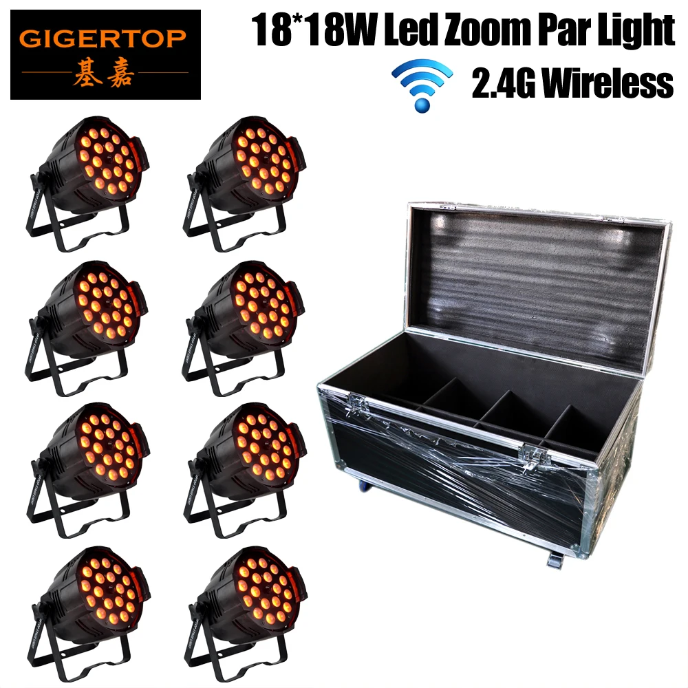 

8IN1 Flightcase Pack 18 x 18W RGBWA UV Led Par 64 Cans Zoom+Wireless Control DJ DMX Background Stage Sound Activated Stand Lamp