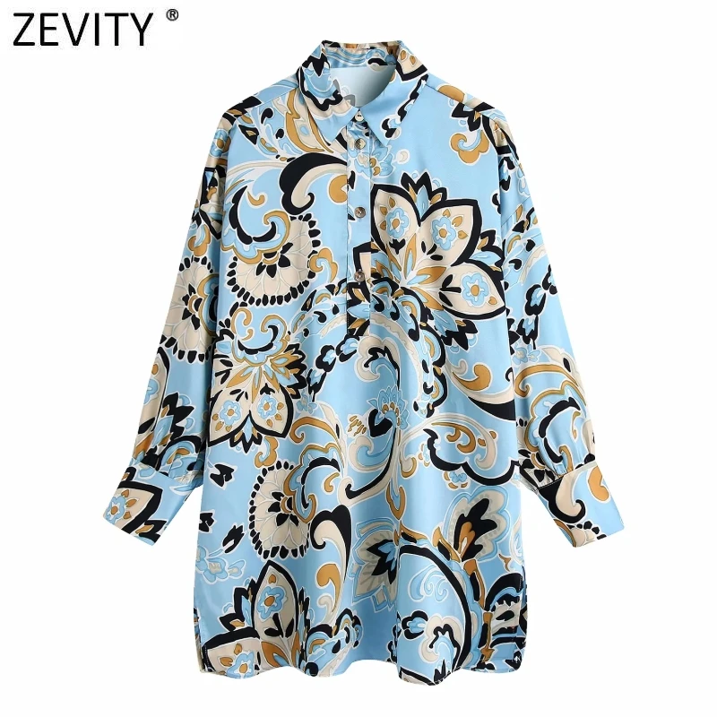 

Zevity Women Vintage Totem Floral Print Casual Smock Blouse Female Retro Button Up Kimono Shirt Chic Loose Blusas Tops LS9627
