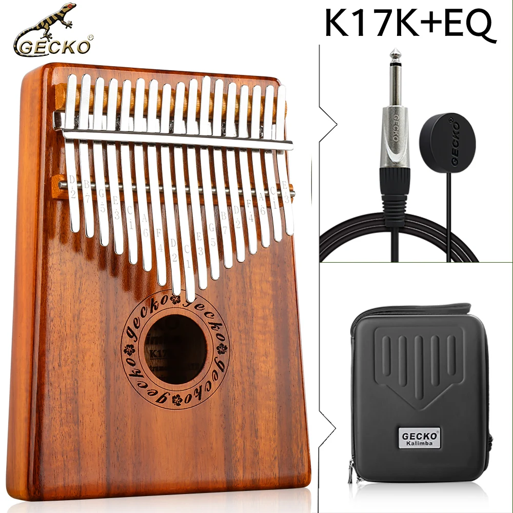 GECKO Kalimba 17-key thumb piano Acacia (KOA) and EVA high-performance protective cover, professional  model K17K with pickup