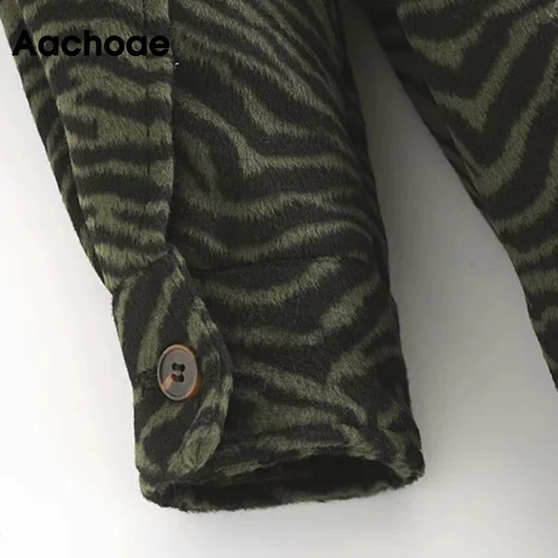 

Aachoae Fashion Zebra Print Loose Jacket Coat Women Casual Turn Down Collar Pockets Outerwear Batwing Long Sleeve Striped Tops